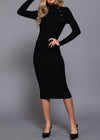 KINSLEY BLACK SHOULDER BUTTONED MIDI DRESS