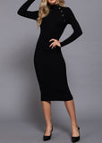 KINSLEY BLACK SHOULDER BUTTONED MIDI DRESS
