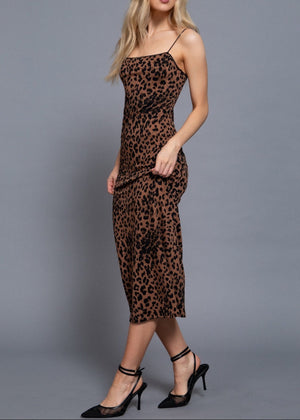 TIANA ANIMAL PRINT BODYCON SLEEVELESS MIDI DRESS
