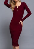 BURGUNDY LILY LONG SLEEVE HENLEY NECK MIDI SWEATER DRESS