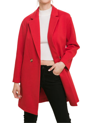 Lapel Collared Double Breasted Full Coat Red