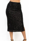 ELOISE BLACK SEQUIN HIGH RISE SLIT MIDI SKIRT