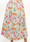 MELL WHITE BUTTONED ORANGE-PINK FLORAL PLEATED A-LINE SKIRT & TOP SET