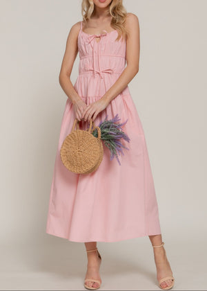 CHARLOTTE PINK FRONT TIE TIERED LONG DRESS