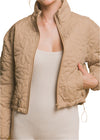 Fall Sunset Floral Quilted Zip-Up Jacket Khaki