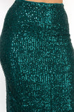 ELOISE EMERALD GREEN SEQUIN HIGH RISE SLIT MIDI SKIRT