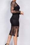 FEITH BLACK LACE RHINESTONE STUDDED SLIT MIDI DRESS