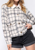 Bianka Long Sleeve Faux Fur Collar Plaid Shacket Ivory