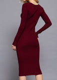 BURGUNDY LILY LONG SLEEVE HENLEY NECK MIDI SWEATER DRESS