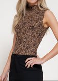 KOLOA ANIMAL PRINT SLEEVELESS MOCK NECK RIB KNIT TOP
