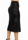 ELOISE BLACK SEQUIN HIGH RISE SLIT MIDI SKIRT