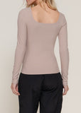 XIMENA TAUPE LONG SLEEVE SQUARE NECK TOP