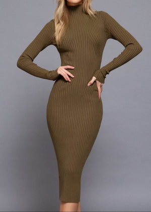 OLIVE MIRANDA LONG SLEEVE HIGH NECK SWEATER LONG DRESS