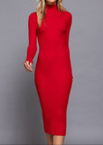 RED MIRANDA LONG SLEEVE HIGH NECK SWEATER LONG DRESS