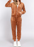 Mell Long Sleeve Faux Fur Hoodie Jacket & Jogger Pants Set Camel