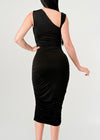 RALEIGH BLACK ASYMMETRICAL NECKLINE RUCHED BODYCON DRESS
