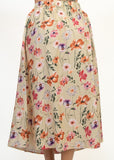 MELL CREAM BUTTONED ORANGE-PINK FLORAL PLEATED A-LINE SKIRT & TOP SET