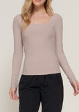 XIMENA TAUPE LONG SLEEVE SQUARE NECK TOP