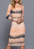 ARLINGTON PEACH FULLY LINED LONG SLEEVE MESH MIDI DRESS