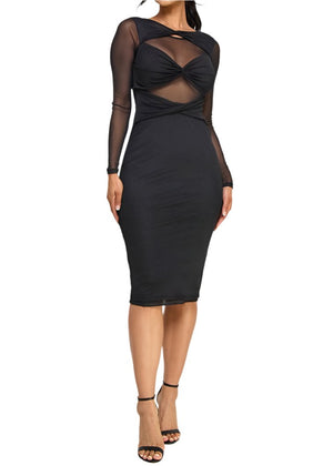 Paulette Long Sleeve Mesh Dress Black