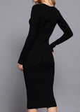 BLACK LILY LONG SLEEVE HENLEY NECK MIDI SWEATER DRESS