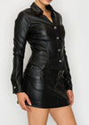 EVE BLACK FAUX LEATHER BUTTON DOWN LONG SLEEVE BLOUSE