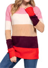 Amelia Long Sleeve Stretchy Crew Neck Color Block Sweater