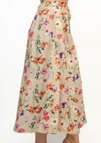 MELL CREAM BUTTONED ORANGE-PINK FLORAL PLEATED A-LINE SKIRT & TOP SET