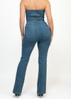 DENIM TUBE ZIP-UP POCKETED SLEEVELESS JUMPSUIT