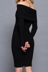 QUINN BLACK OFF SHOULDER LONG SLEEVE MINI DRESS