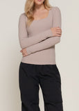 XIMENA TAUPE LONG SLEEVE SQUARE NECK TOP