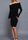 QUINN BLACK OFF SHOULDER LONG SLEEVE MINI DRESS