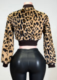 SERENA ANIMAL PRINT CONTRAST RIBBING BOMBER JACKET