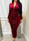 Party Vibes Long Sleeve Bodycon Highly Stretchy Soft Corduroy V Neck Dress Burgundy