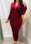 Party Vibes Long Sleeve Bodycon Highly Stretchy Soft Corduroy V Neck Dress Burgundy