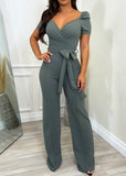 Maddox Stretchy Open Back Short Sleeve Jumpsuit Grey