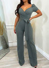 Maddox Stretchy Open Back Short Sleeve Jumpsuit Grey