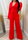 Adeline Stretchy Long Sleeve Wide Leg Jumpsuit Red