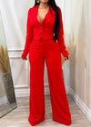 Adeline Stretchy Long Sleeve Wide Leg Jumpsuit Red