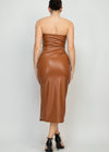 Luna Shirred Strapless Faux Leather Tube Dress Caramel