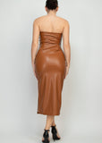 Luna Shirred Strapless Faux Leather Tube Dress Caramel