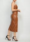 Luna Shirred Strapless Faux Leather Tube Dress Caramel