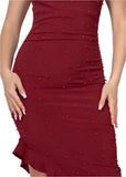 Elissa Side Ruffled High-Low Pearl Red Dress