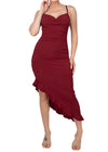 Elissa Side Ruffled High-Low Pearl Red Dress