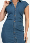 HALLIE MID DENIM COLLARED NECK BUTTON DOWN STRETCH DRESS