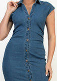 HALLIE MID DENIM COLLARED NECK BUTTON DOWN STRETCH DRESS
