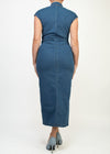 HALLIE MID DENIM COLLARED NECK BUTTON DOWN STRETCH DRESS