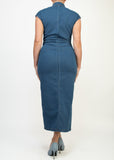HALLIE MID DENIM COLLARED NECK BUTTON DOWN STRETCH DRESS