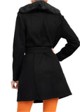 Must Loved Long Sleeve Faux Fur Collar Coat Black