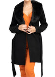 Must Loved Long Sleeve Faux Fur Collar Coat Black